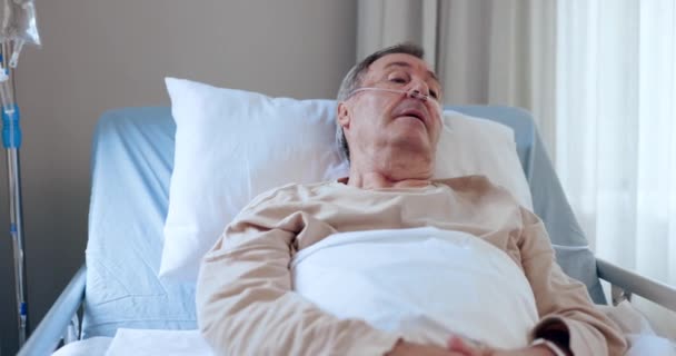 Cancer Health Senior Man Hospice Rehabilitation Treatment Recovery While Lying — Stock Video