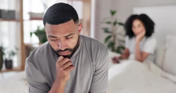 Scheiding Conflict Echtpaar Een Bed Gevecht Angst Stress Ruzie Probleem — Stockvideo