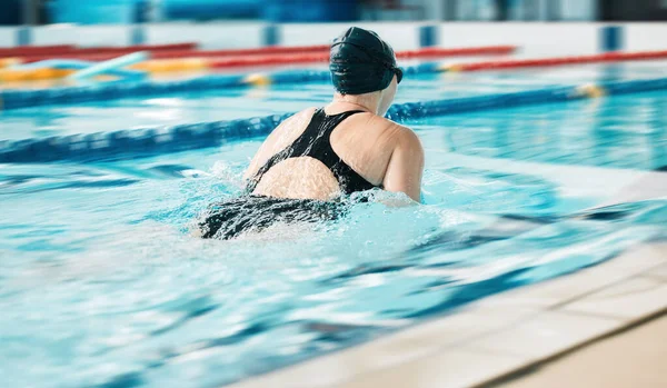 Sports Swimming Pool Woman Water Fitness Workout Competition Performance Back — Stock Photo, Image