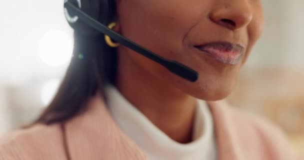 Centro Llamadas Micrófono Boca Mujer Feliz Comunicación Hablar Crm Servicio — Vídeo de stock