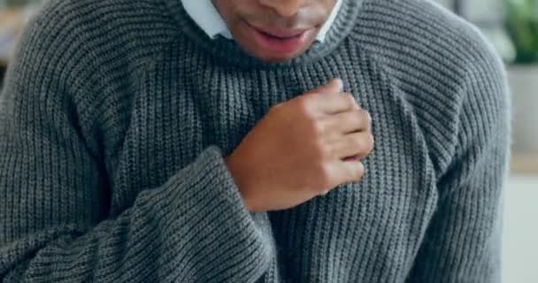Больной Кашель Человек Болью Груди Простудой Бактериями Вируса Здравоохранения Легких — стоковое видео