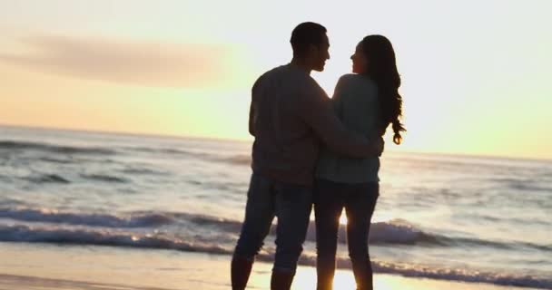 Couple Les Gens Câlins Coucher Soleil Sur Plage Miami Pour — Video