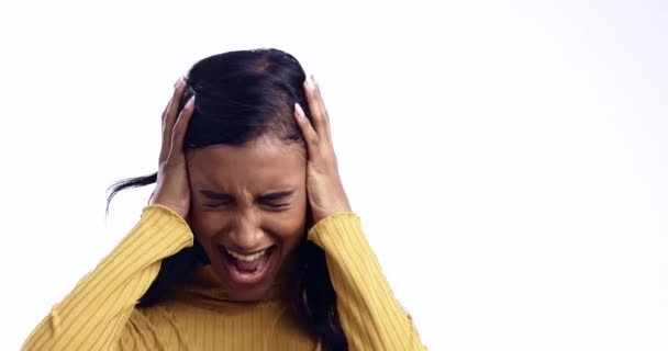 Grito Frustración Ansiedad Una Mujer Estudio Con Miedo Terror Pesadilla — Vídeos de Stock