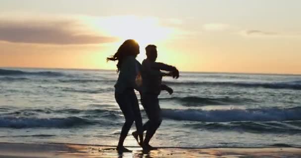 Silhouette Danse Couple Plage Coucher Soleil Pour Collage Bonheur Amour — Video