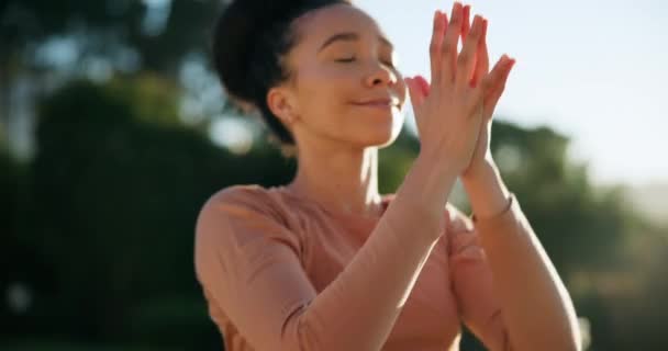 Mujer Feliz Yoga Relajarse Naturaleza Para Ejercicio Zen Ejercicio Meditación — Vídeos de Stock