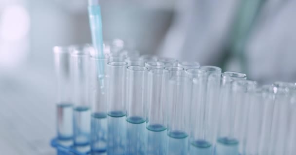 Крупный План Исследования Медицинский Эксперимент Человеком Флаконы Днк Вакцинации Науки — стоковое видео