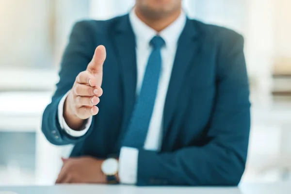 Hand Business Man Offer Handshake Introduction Meeting Hello Interview Networking — Stock Photo, Image