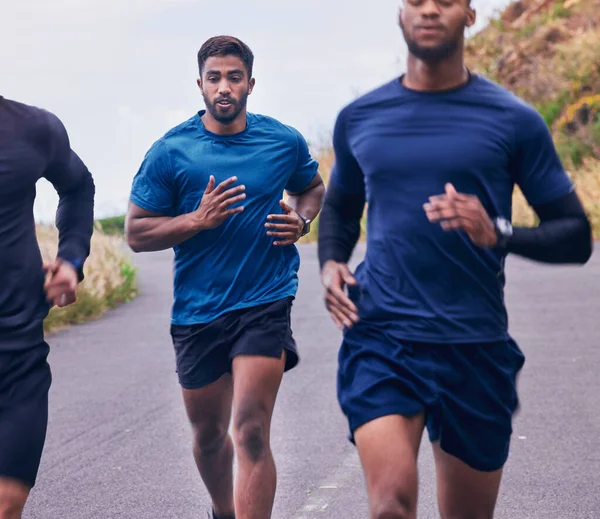Running Fitness Men Friends Road Training Speed Energy Health Cardio — Stock Photo, Image