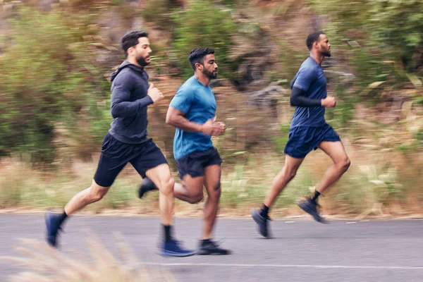 Men Fitness Running Friends Road Training Speed Energy Health Cardio — Stock Photo, Image