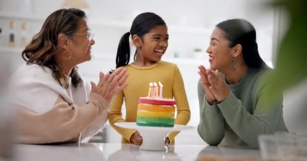 Party Family Singing Happy Birthday Girl Senior Woman Her Daughter — Stock Video