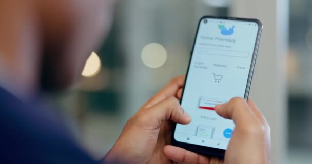 Hände Telefon Und Apotheke App Für Online Einkauf Verkauf Oder — Stockvideo