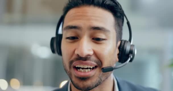 Hombre Rostro Consultoría Call Center Para Atención Cliente Asesoramiento Preguntas — Vídeos de Stock