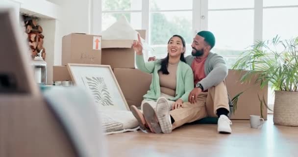 Joyeux Couple Boîtes Détendez Vous Dans Une Nouvelle Maison Une — Video
