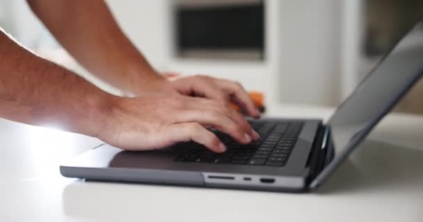 Laptop Planejamento Mãos Empreendedor Fazendo Trabalho Remoto Online Digitando Projeto — Vídeo de Stock