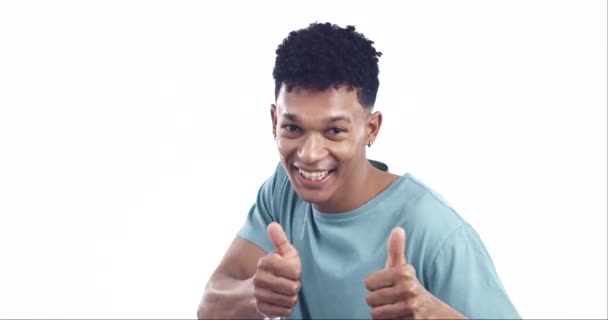 Homme Pouces Levés Accord Visage Heureux Avec Geste Main Emoji — Video
