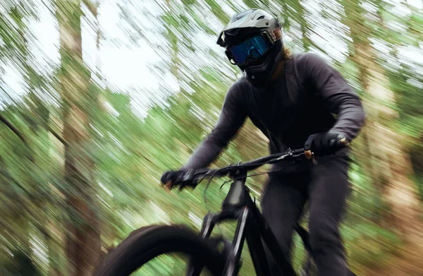 Cykel Skog Och Människa Resor Hastighet Och Träning Utomhus Skogen — Stockfoto
