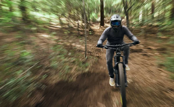 Bicicleta Homem Floresta Velocidade Borrão Treino Livre Floresta Para Corpo — Fotografia de Stock