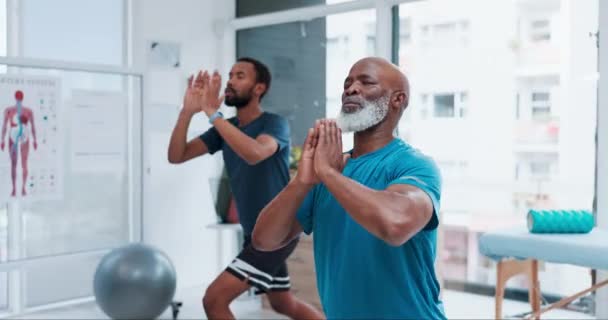 Gente Negra Yoga Entrenador Personal Ejercicio Zen Entrenamiento Meditación Juntos — Vídeo de stock