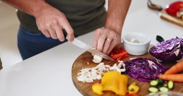 Manos Cuchillo Corte Verduras Cocina Hogar Listo Para Cocinar Preparar — Vídeos de Stock