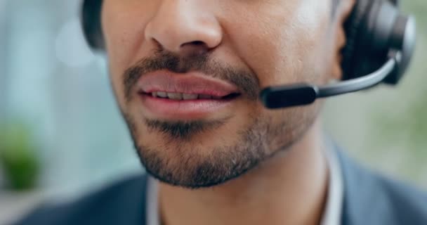 Mund Mann Und Kommunikationsagent Call Center Für Kundenservice Beratung Oder — Stockvideo