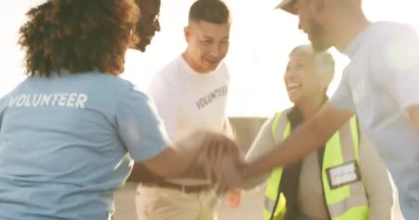 Voluntariado Trabajo Equipo Caridad Manos Juntas Para Aplausos Aglomeración Gente — Vídeos de Stock