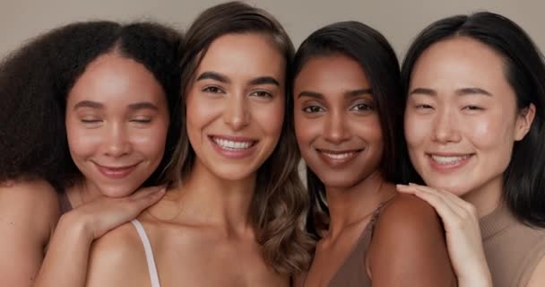 Bellezza Naturale Cura Della Pelle Diversità Con Donne Dermatologia Viso — Video Stock