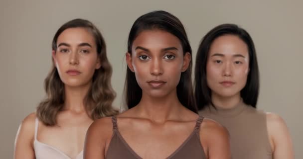 Natürliche Schönheit Gesicht Und Vielfalt Bei Frauen Dermatologie Und Hautpflege — Stockvideo