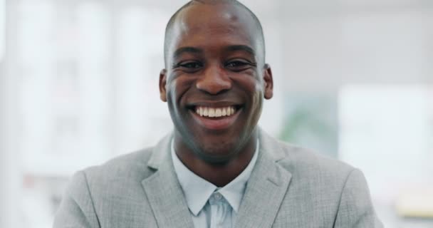 Retrato Hombre Negocios Sonrisa Orgullo Oficina Con Gerente Proyecto Confianza — Vídeo de stock