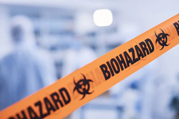 Laborsicherheit Wissenschaft Und Klebeband Für Biohazard Krankenhaussicherheit Oder Medizinische Notfälle — Stockfoto