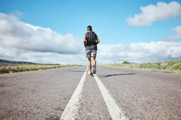 Atrás Corredor Maratón Hombre Camino Aire Libre Cardio Cuerpo Sano —  Fotos de Stock