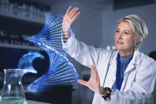 Femme Hologramme Adn Analyse Laboratoire Étude Innovation Avec Recherche Médicale — Photo