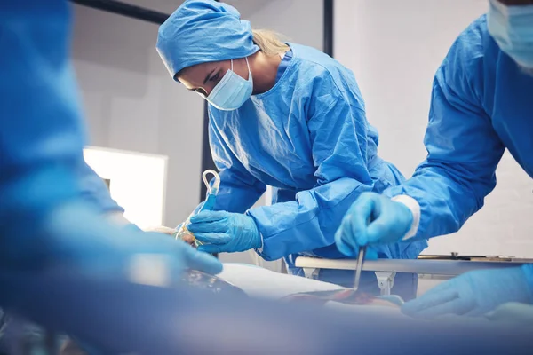 Mulher Grupo Médico Cirurgia Operação Apoio Hospitalar Médicos Ferida Cicatrizante — Fotografia de Stock
