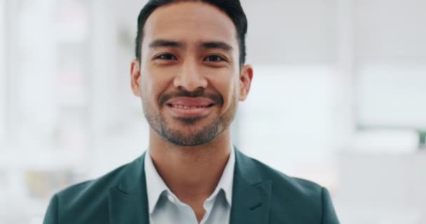 Porträt Eines Geschäftsmannes Mit Lächeln Stolz Büro Und Selbstbewusstem Projektmanager — Stockvideo