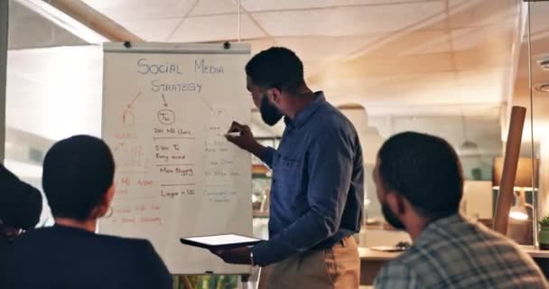 Whiteboard Tablet Biznesmen Robi Prezentację Biurze Kreatywnego Planowania Projektu Współpraca — Wideo stockowe