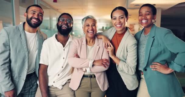 Улыбка Команда Портрет Деловых Людей Офисе Сотрудничества Партнерства Разнообразия Счастливая — стоковое видео