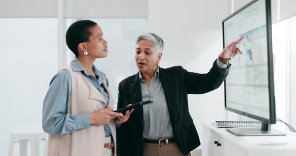 Kvinder Team Computer Skærm Eller Tablet Til Regneark Business Kalender – Stock-video