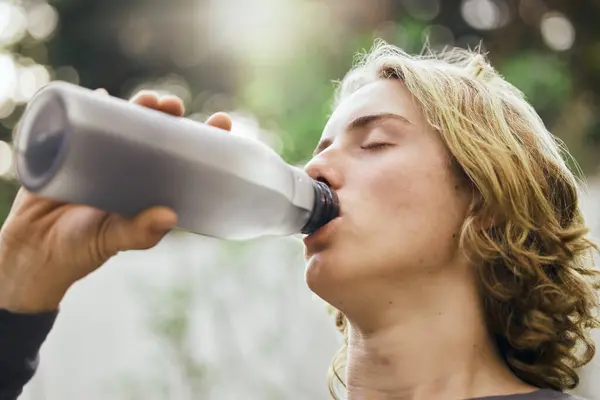 Gezondheid Fitness Drinkwater Met Mens Natuur Voor Training Oefening Sport — Stockfoto