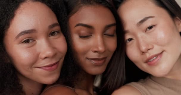 Hud Skönhet Och Porträtt Mångfald Kvinnor Studion För Makeup Inkludering — Stockvideo