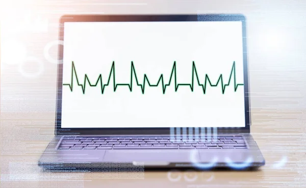 Laptop Software Screen Code Ekg Information Technology Heartbeat Cybersecurity Programming — Stock Photo, Image