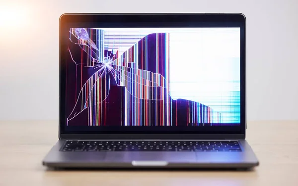 Craccia Dello Schermo Problema Glitch Laptop Con Errore Errore Avviso — Foto Stock