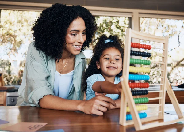 Abacus Utbildning Och Lycklig Familj Mor Barn Och Studera Matematik — Stockfoto
