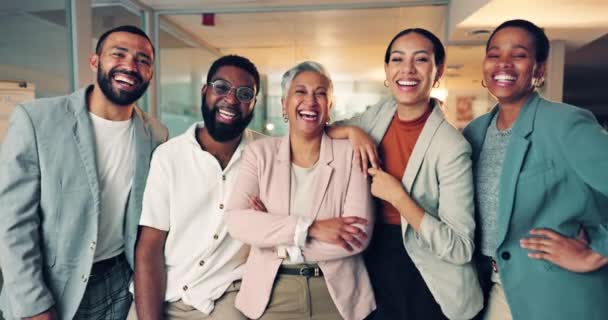 Gülümse Güven Adamlarının Portresi Takım Oluşturma Işbirliği Için Ofiste Happy — Stok video