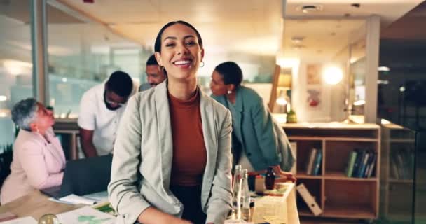 Twarz Biznes Kobieta Ramionami Skrzyżowane Uśmiech Kariera Pracy Zespołowej Spotkania — Wideo stockowe