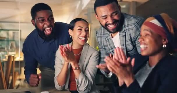 Empresários Trabalho Equipe Aplausos Com Celebração Cinco Altos Cooperação Com — Vídeo de Stock