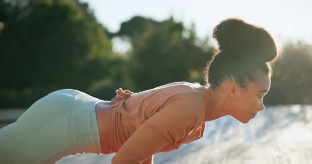 Mujer Feliz Yoga Estiramiento Corporal Naturaleza Entrenamiento Zen Bienestar Espiritual — Vídeo de stock