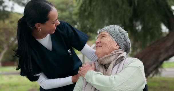 Pflegerin Altenpflegerin Und Krankenschwester Park Altenpflege Und Wellness Mit Spaziergang — Stockvideo