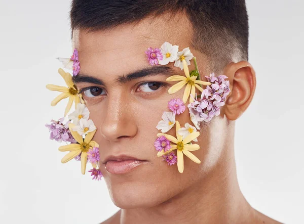 Rostro Hombre Flor Belleza Florales Cosméticos Naturales Art Deco Aislados — Foto de Stock