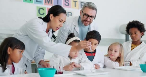 Experimente Química Professores Com Crianças Sala Aula Para Teste Estudo — Vídeo de Stock