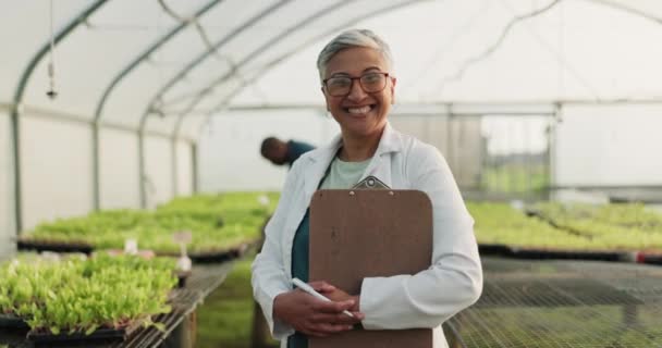 Bilim Adamı Kadın Sera Bitkilerinin Kontrol Listesi Tarım Tarım Denetimi — Stok video