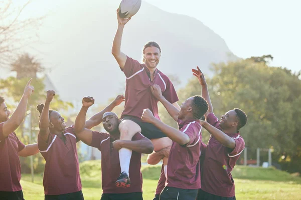 Retrato Deportes Rugby Celebración Del Equipo Cooperación Trabajo Equipo Victoria —  Fotos de Stock